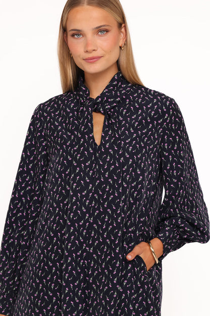 Petal and Pup USA DRESSES Baylie Long Sleeve Mini Dress - Navy Tulip Floral