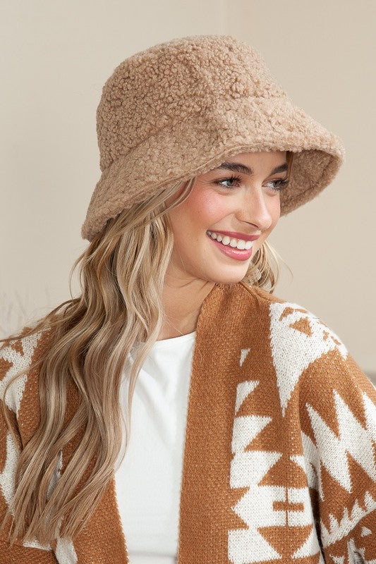 Beige Sherpa Bucket Hat