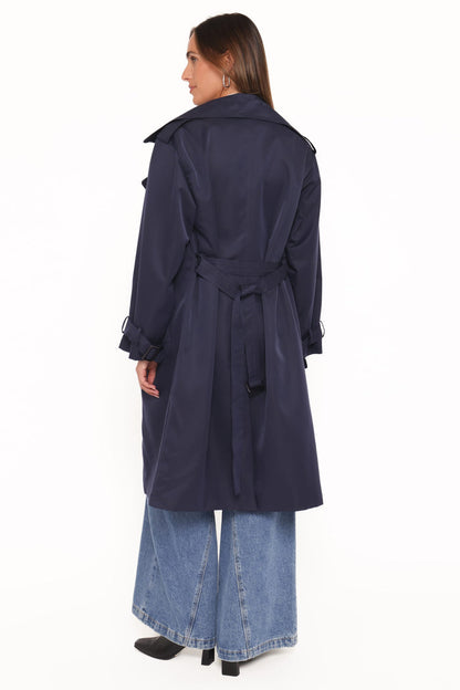Petal and Pup USA OUTERWEAR Billy Button Front Trench Coat - Navy