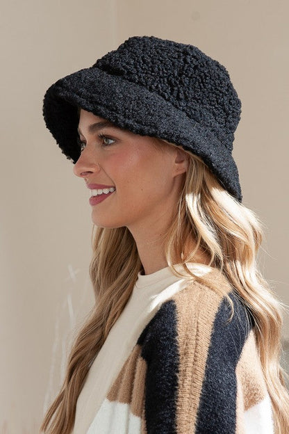 Black Reversible Sherpa Bucket Hat