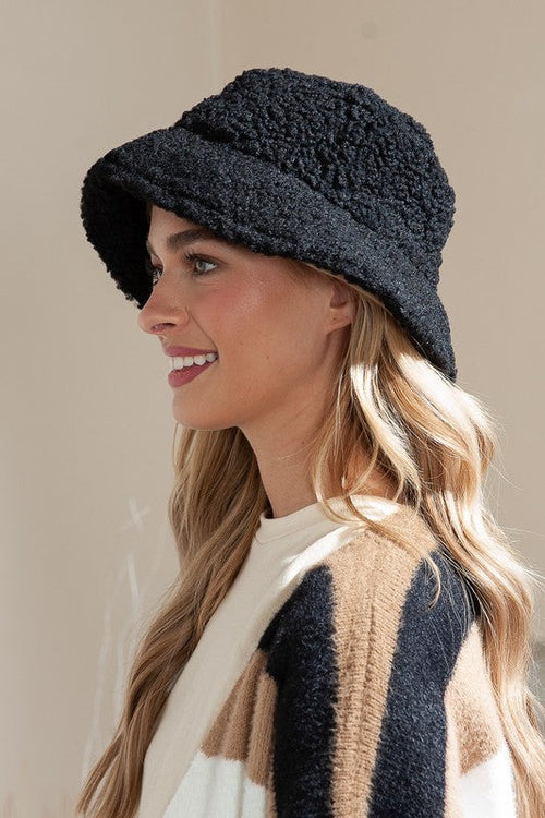 Black Reversible Sherpa Bucket Hat