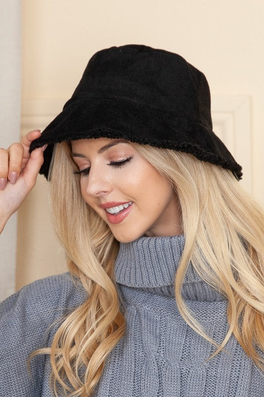 Black Reversible Sherpa Bucket Hat