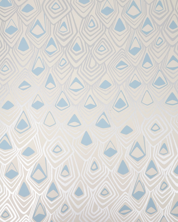 Boho Diamond Wallpaper in Metallic Silver and Fairy Blue on Off-White