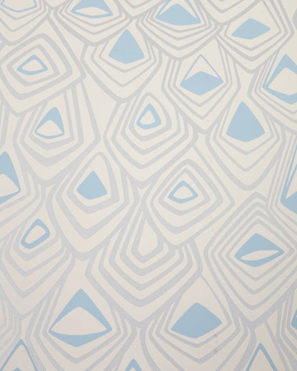 Boho Diamond Wallpaper in Metallic Silver and Fairy Blue on Off-White