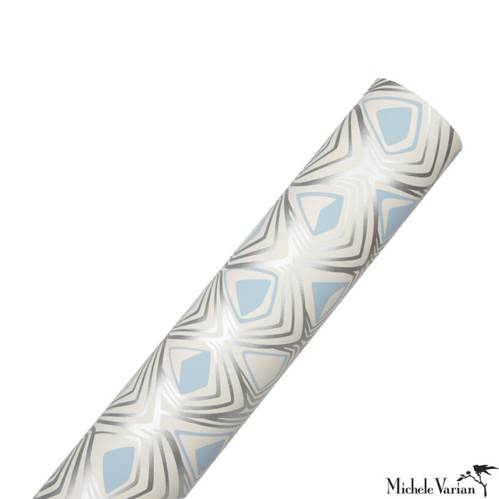 Boho Diamond Wallpaper in Metallic Silver and Fairy Blue on Off-White