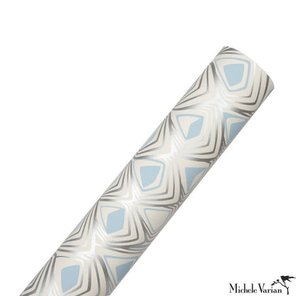 Boho Diamond Wallpaper in Metallic Silver and Fairy Blue on Off-White