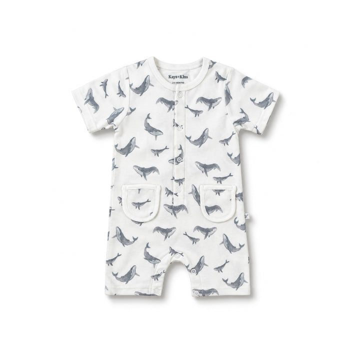 Buttoned Romper -  Whales Lullaby