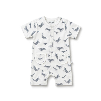 Buttoned Romper -  Whales Lullaby