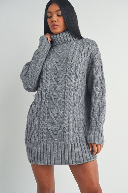 Cable Knit Sweater Dress (Heather Grey)