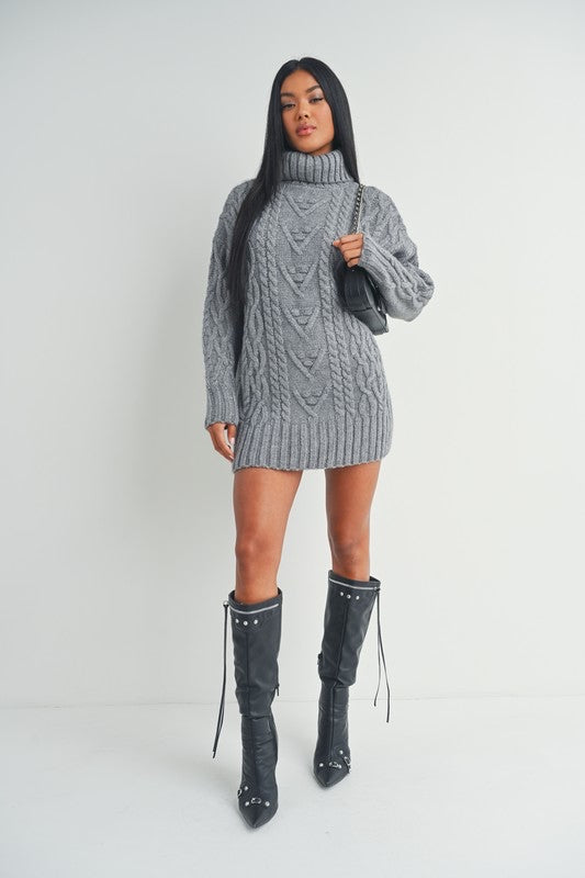 Cable Knit Sweater Dress (Heather Grey)