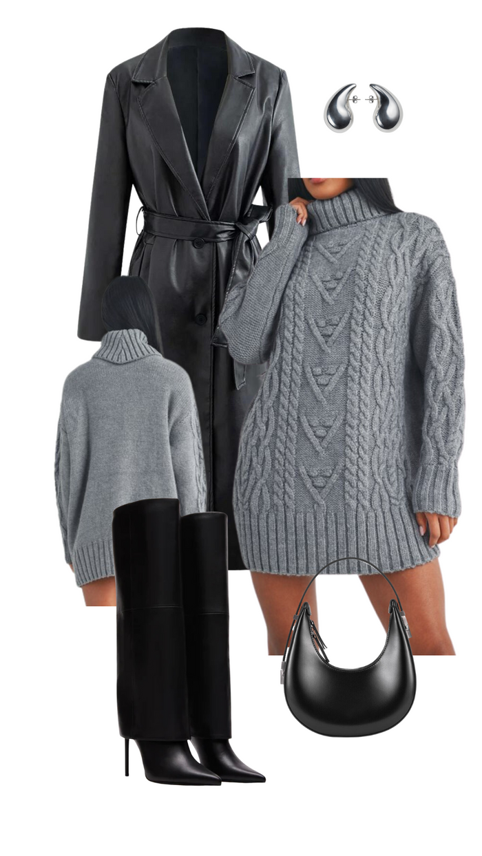 Cable Knit Sweater Dress (Heather Grey)