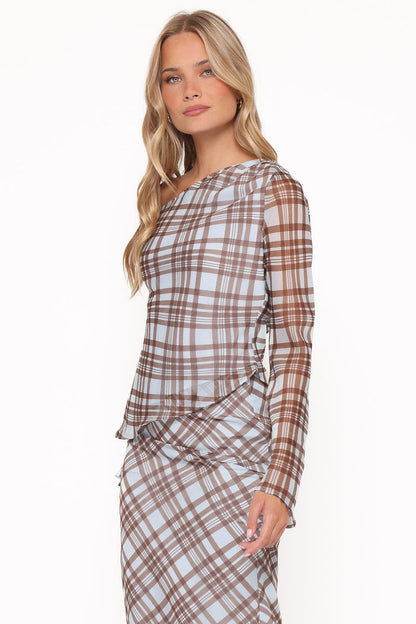 Petal and Pup USA TOPS Caitriona Cowl Neck Top - Blue Plaid