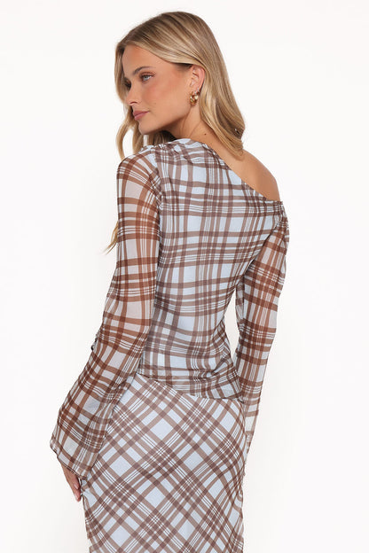 Petal and Pup USA TOPS Caitriona Cowl Neck Top - Blue Plaid