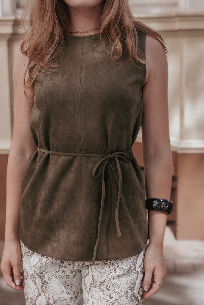 TOPS Caleb Faux Suede Tunic Top - Khaki