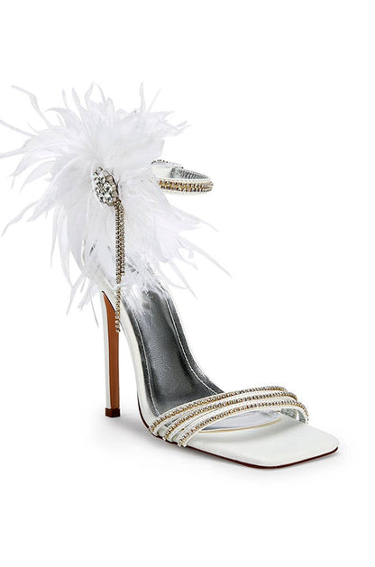 Candace Feather Crystal Stiletto Sandal (White)