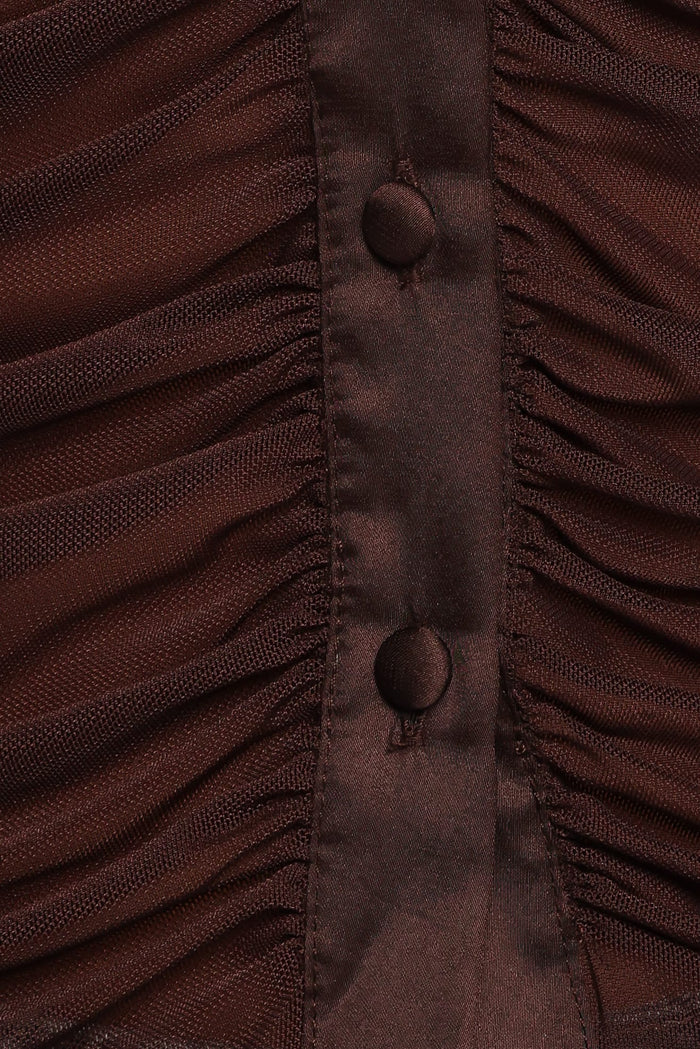 TOPS Carolyn Mesh Ruched Top - Chocolate