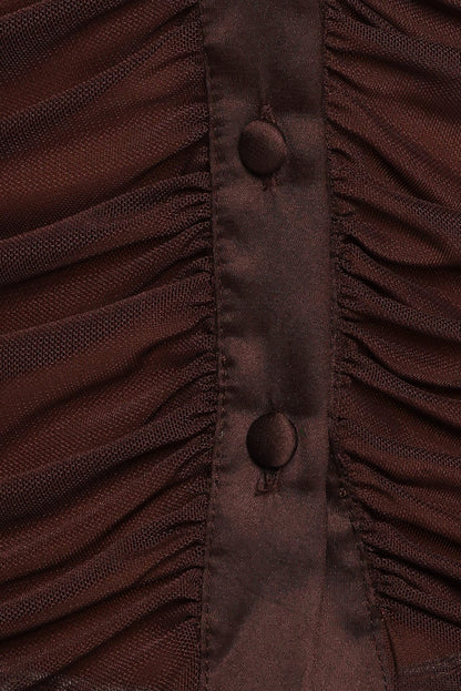 TOPS Carolyn Mesh Ruched Top - Chocolate