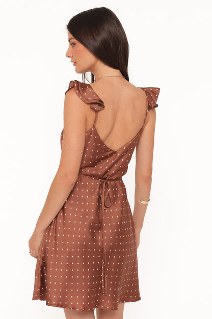 Petal and Pup USA DRESSES Cassinda Mini Dress - Brown Polka Dot