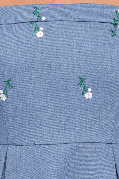 Petal and Pup USA DRESSES Chelsea Embroidered Midi Dress - Med Denim
