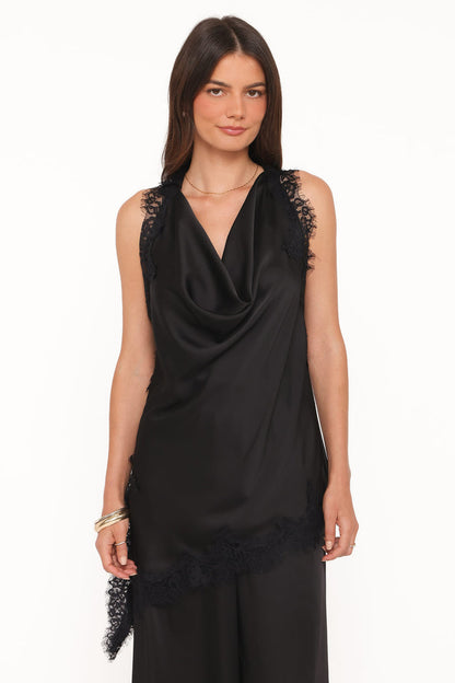Petal and Pup USA TOPS Clara Asymmetrical Lace Top - Black