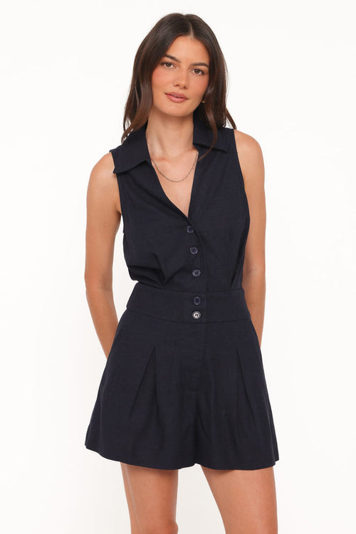 Petal and Pup USA PLAYSUITS Claudia Collared Romper - Navy