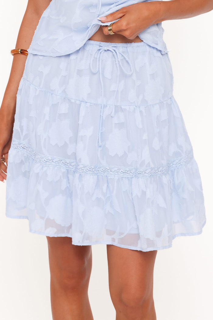 Petal and Pup USA BOTTOMS Clodagh Textured Tiered Mini Skirt - Powder Blue