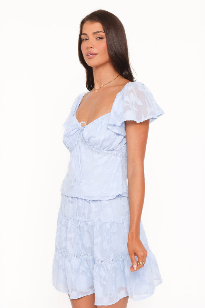 Petal and Pup USA BOTTOMS Clodagh Textured Tiered Mini Skirt - Powder Blue