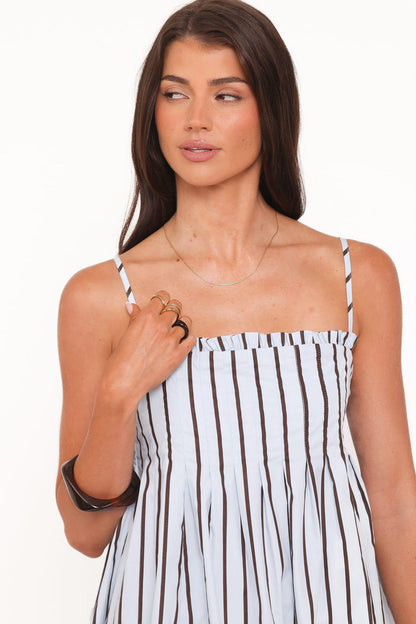 Petal and Pup USA DRESSES Cole Mini Dress - Blue/Brown Stripe
