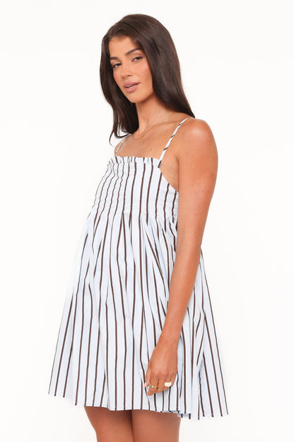 Petal and Pup USA DRESSES Cole Mini Dress - Blue/Brown Stripe