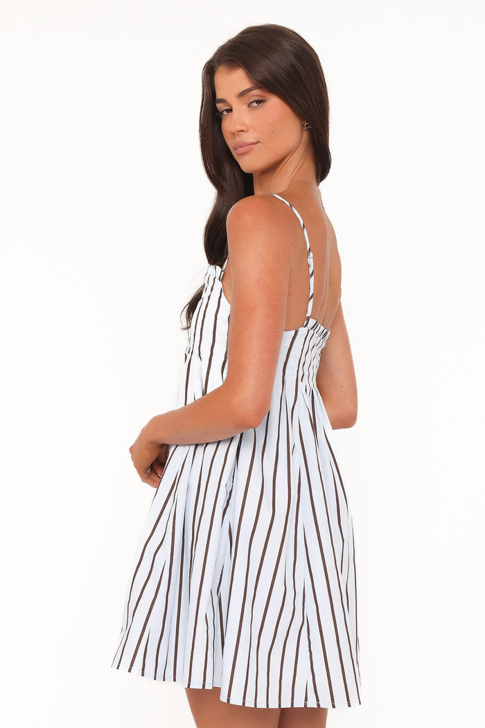 Petal and Pup USA DRESSES Cole Mini Dress - Blue/Brown Stripe