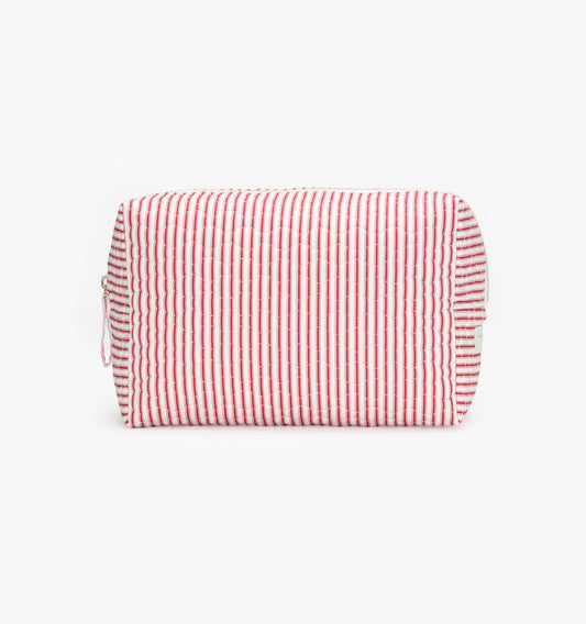 The Quilted Cosmetic Bag - Red Ticking Stripe