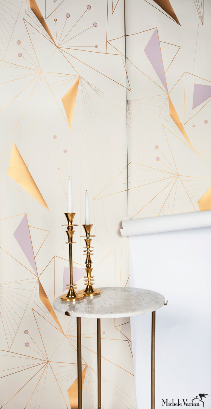 DecoPrism Wallpaper in Metallic Bronze and Lavender Mist