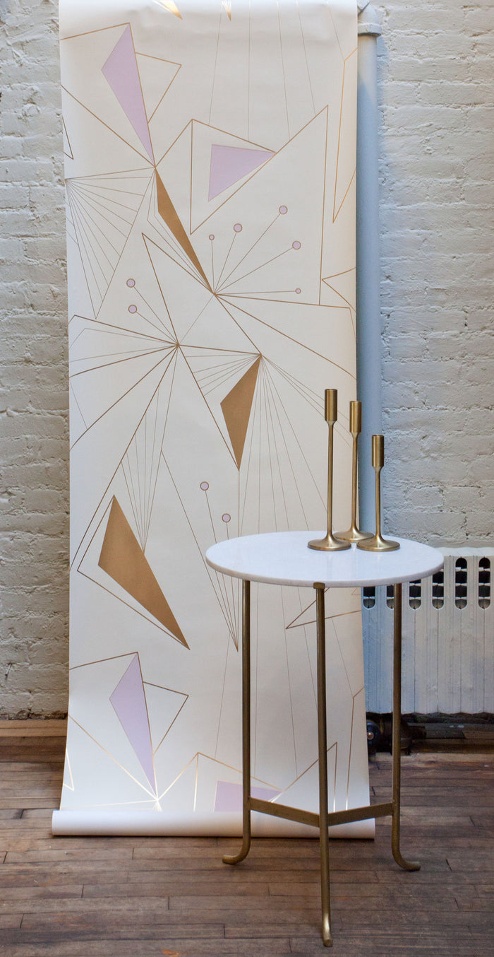 DecoPrism Wallpaper in Metallic Bronze and Lavender Mist