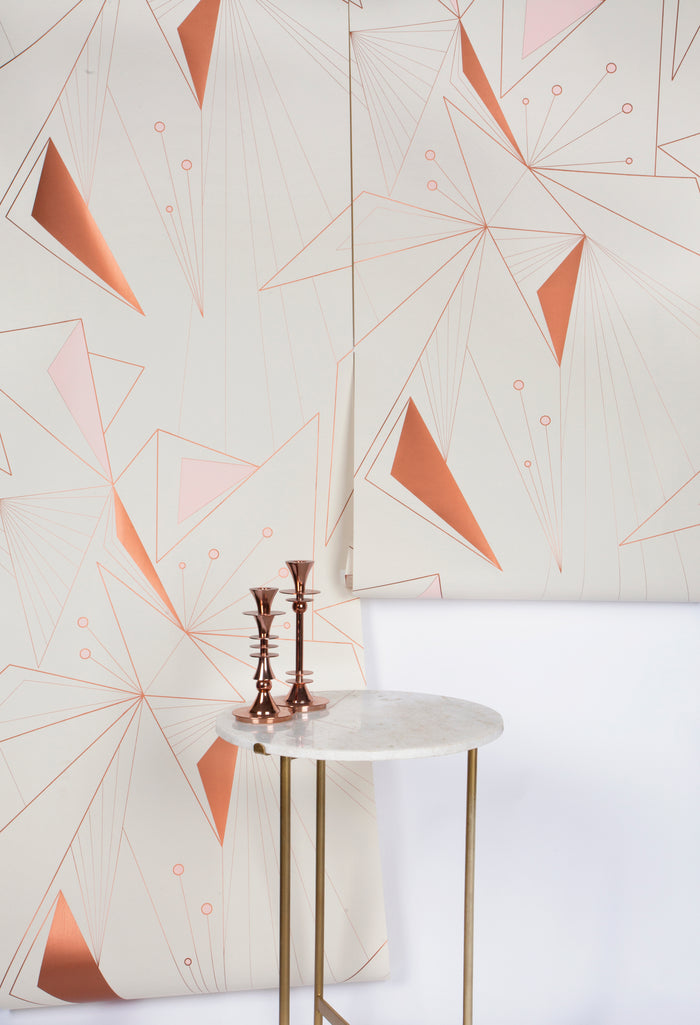 DecoPrism Wallpaper in Metallic Copper Blush Pink