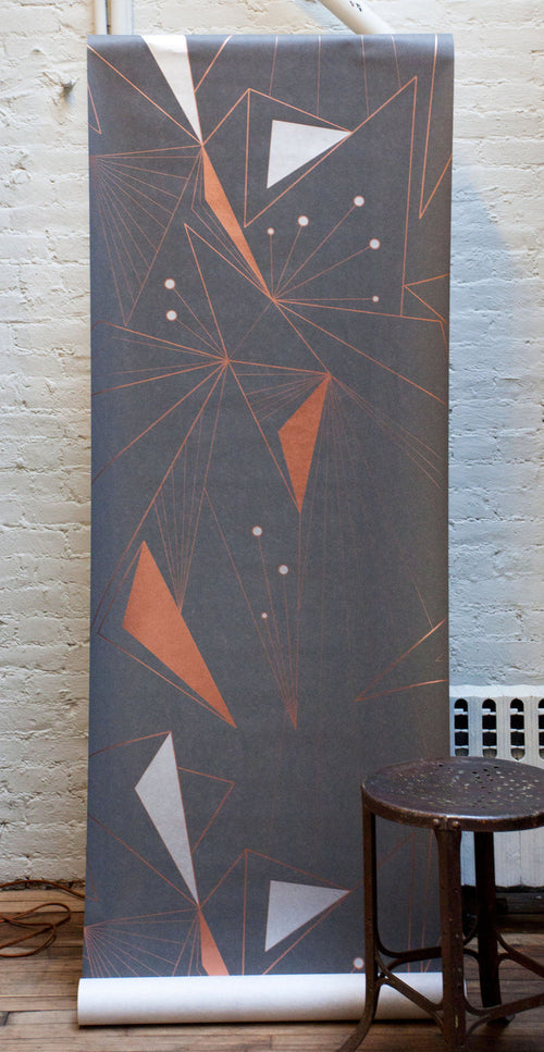 DecoPrism Wallpaper Metallic Copper, Silver and Bronze on Graphite