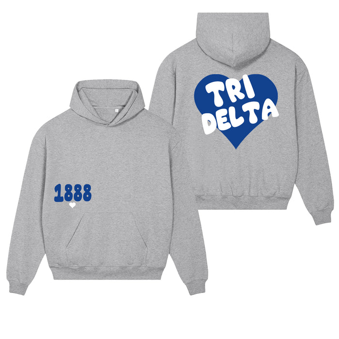Delta Delta Delta Boxy Heart Pullover Hoodie - Grey