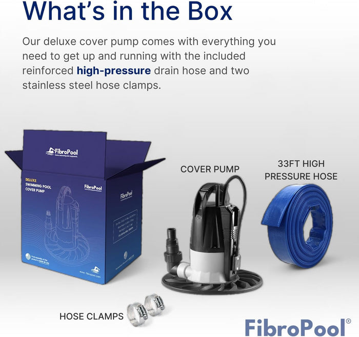 Deluxe Submersible Pool Cover Pump with 33 ft High Pressure Hose