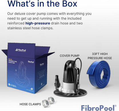 Deluxe Submersible Pool Cover Pump with 33 ft High Pressure Hose