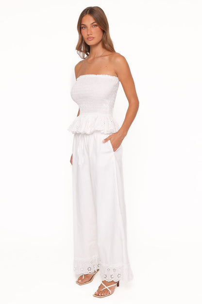 Petal and Pup USA BOTTOMS Eliska Frill Hem Pant - White