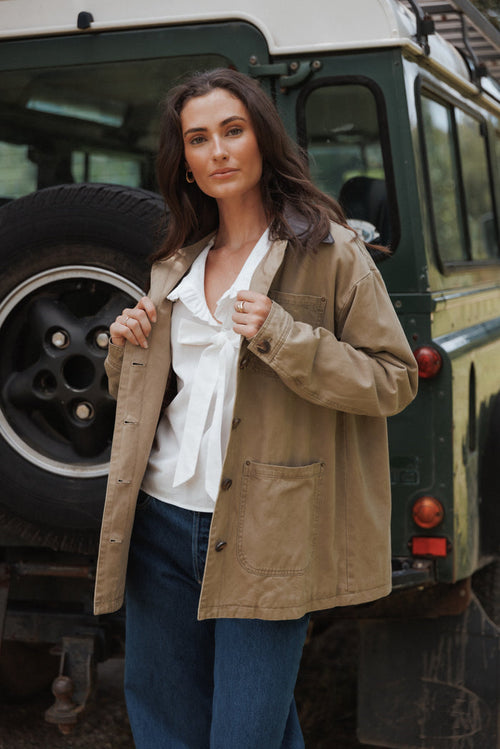 Petal and Pup USA OUTERWEAR Elliot Contrast Collar Barn Jacket - Khaki
