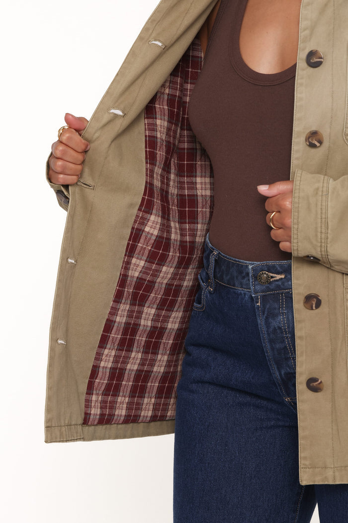 Petal and Pup USA OUTERWEAR Elliot Contrast Collar Barn Jacket - Khaki
