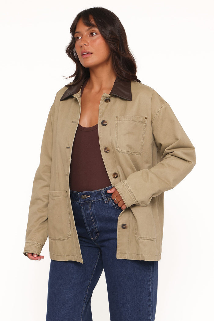 Petal and Pup USA OUTERWEAR Elliot Contrast Collar Barn Jacket - Khaki