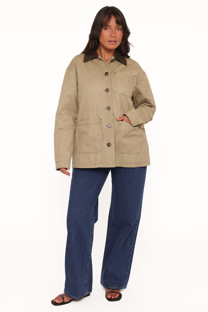 Petal and Pup USA OUTERWEAR Elliot Contrast Collar Barn Jacket - Khaki