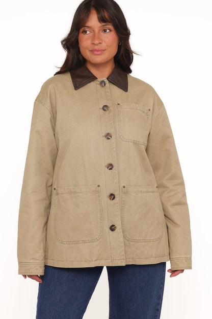Petal and Pup USA OUTERWEAR Elliot Contrast Collar Barn Jacket - Khaki