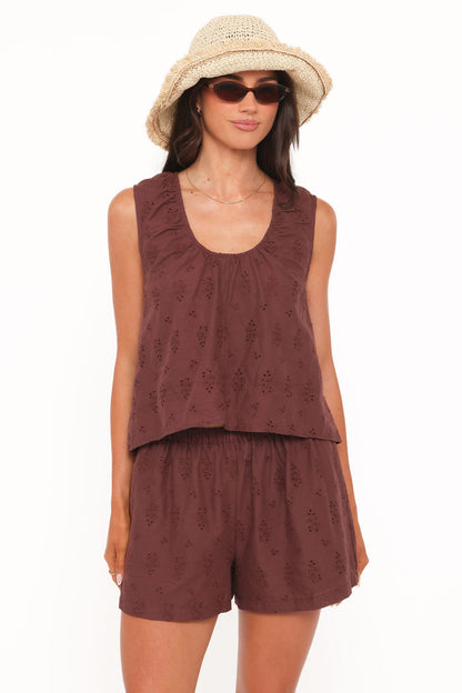 Petal and Pup USA SETS Faela Short Set - Brown Broderie