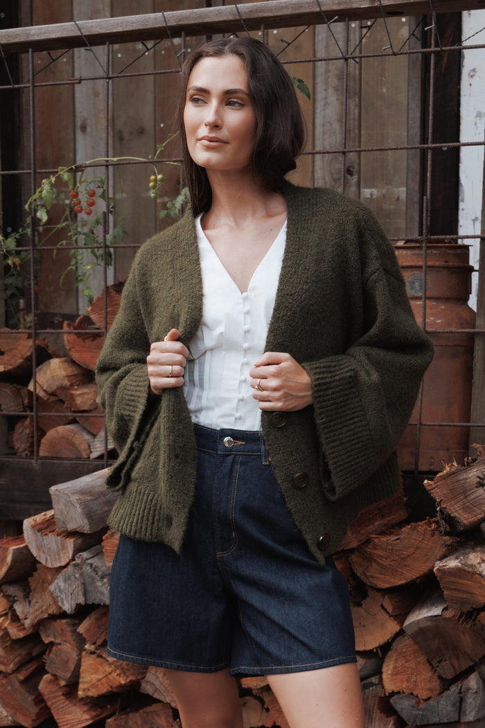 Petal and Pup USA KNITWEAR Fern Wide Sleeve Cardigan - Olive