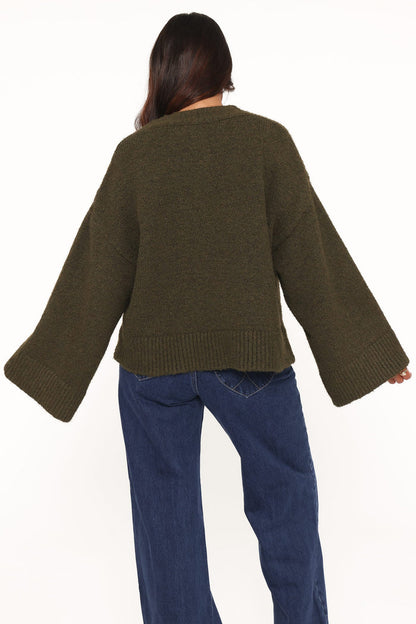 Petal and Pup USA KNITWEAR Fern Wide Sleeve Cardigan - Olive