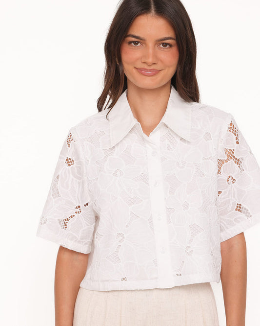 Petal and Pup USA TOPS Fidelma Cropped Shirt - White