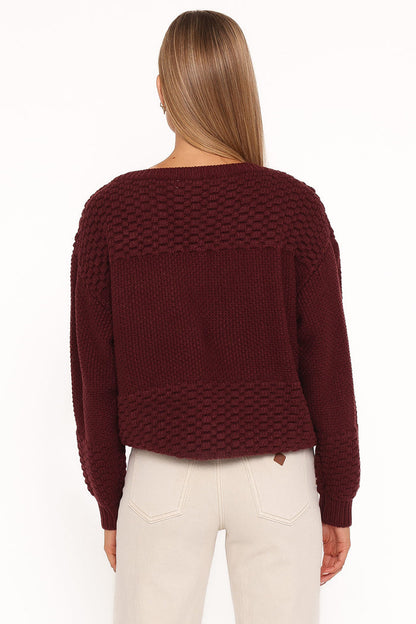 Petal and Pup USA KNITWEAR Fiora Waffle Stitch Sweater - Burgundy