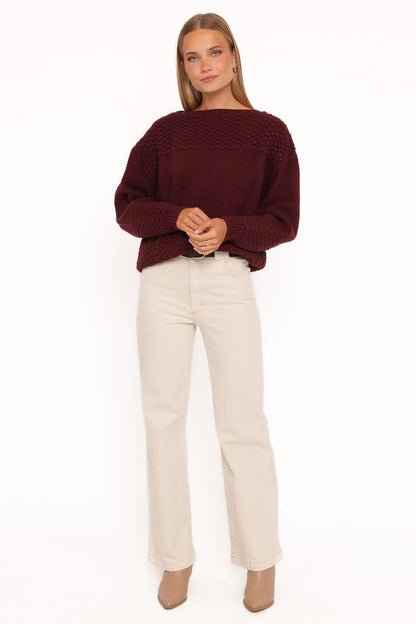 Petal and Pup USA KNITWEAR Fiora Waffle Stitch Sweater - Burgundy